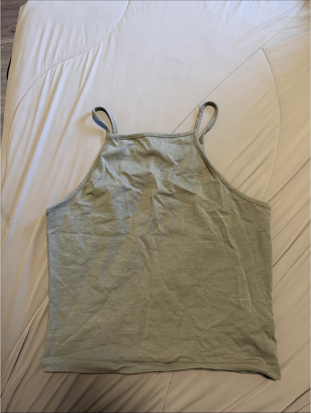 Women's High-Neck Spaghetti Strap Tank Top - Sage Green/Grey